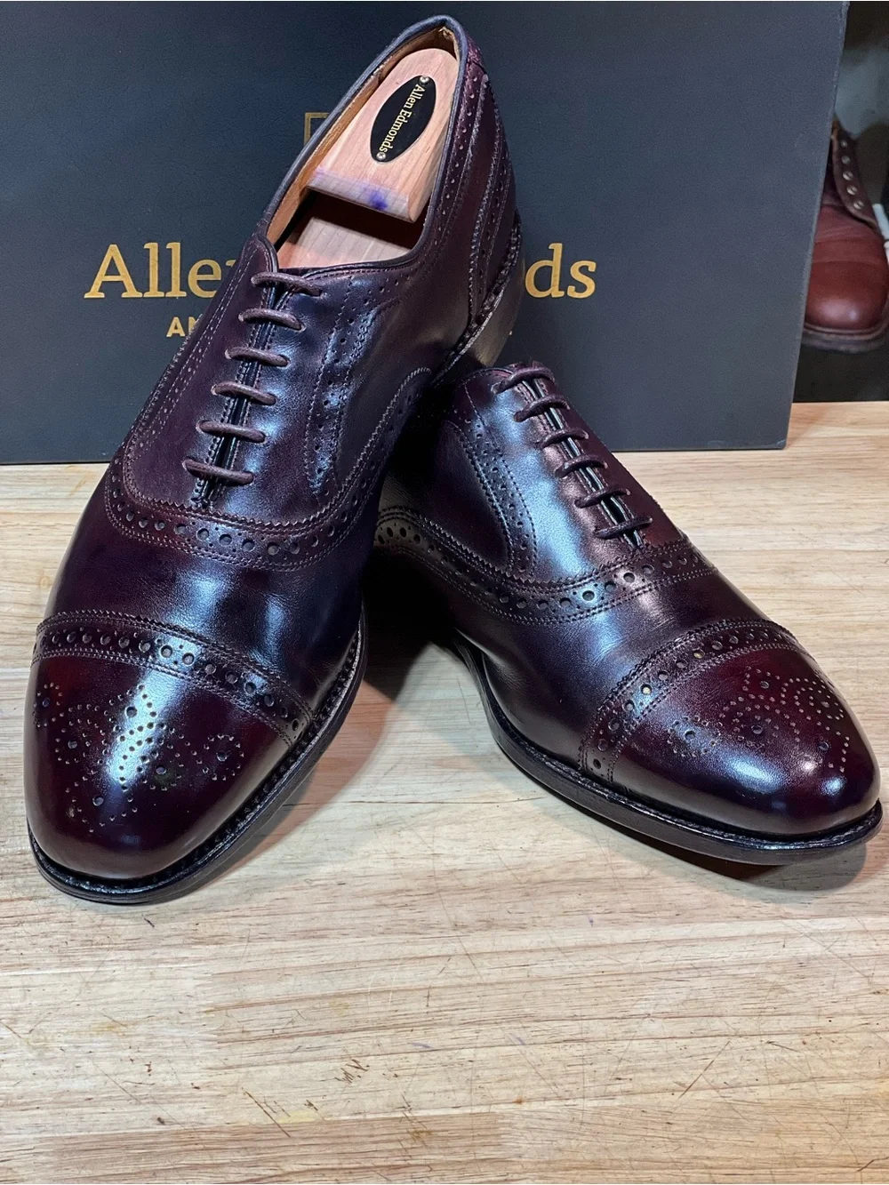 Allen Edmonds Strand Rutland Cap Toe Oxfords Custom #8 Burgundy Dye Sz 12D 🇺🇸